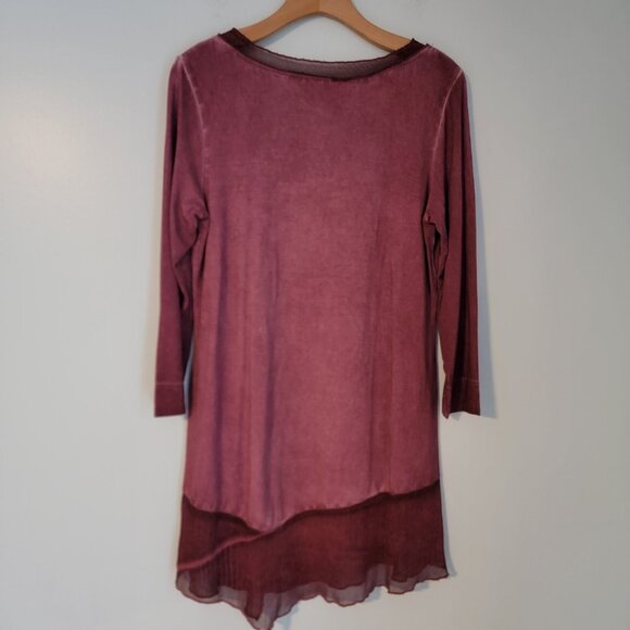 Soft Surroundings Top Oversize Tunic Size S  V-Neck Chiffon Trim Raspberry - Picture 5 of 11